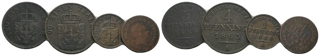 Altdeutschland, 4 Kleinmünzen   