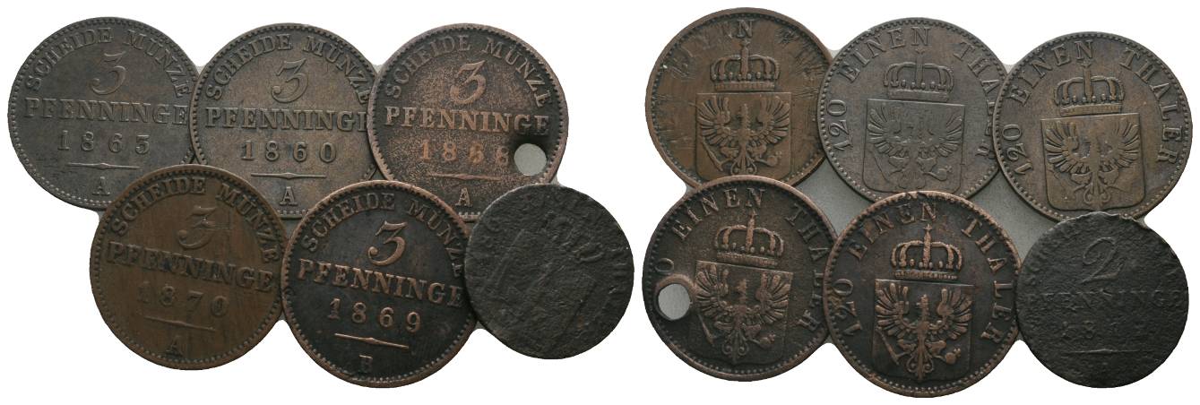  Altdeutschland, 5 Kleinmünzen (1x glocht)   