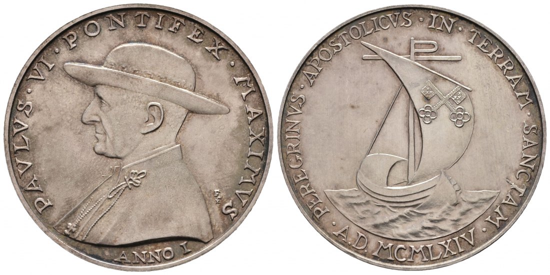 PEUS 9012 Vatikan 24,9 g / 40 mm. Papst Paul VI. (1963 - 1978) Silbermedaille 1964 Fast Stempelglanz