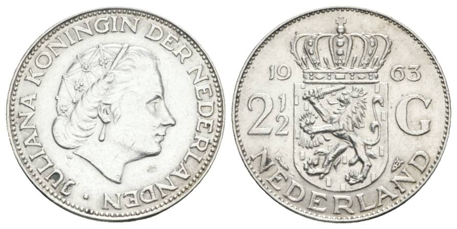  Niederlande, 2 1/2 Gulden 1963 Ag   