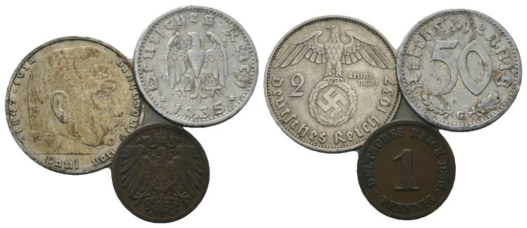  Deutsches Reich, 3 Kleinmünzen 1890/1935/1937   