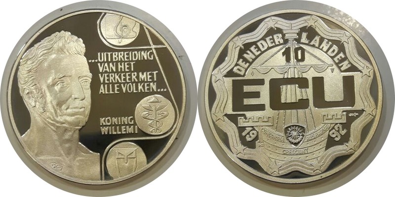  Niederlande  10 ECU  1992  FM-Frankfurt  Feingewicht: 23,13g Silber PP   