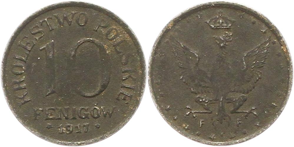  9568 Geplantes Königreich Polen 10 Fenigow 1917   