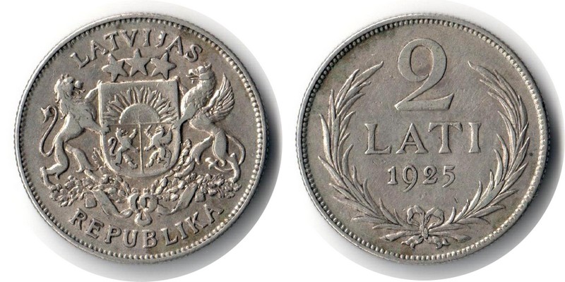  Lettland  2 Lati  1925  FM-Frankfurt  Feingewicht: 8,35g  Silber  sehr schön   