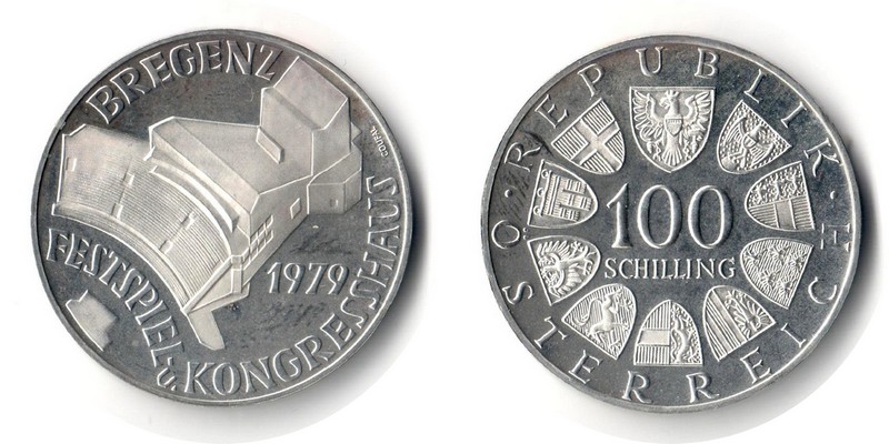  Österreich  100 Schilling 1979  FM-Frankfurt  Feingewicht: 15,32g Silber stgl. (angelaufen)   