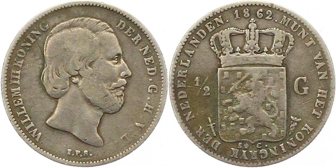  9658 Niederlande 1/2 Gulden Silber 1862   