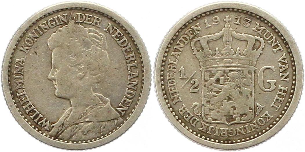  9660 Niederlande 1/2 Gulden Silber 1913   