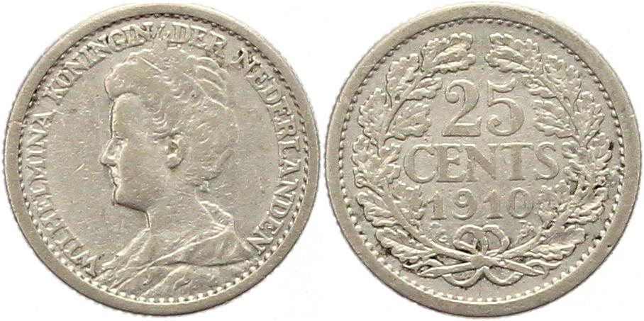  9667 Niederlande 25 Cent Silber 1910   
