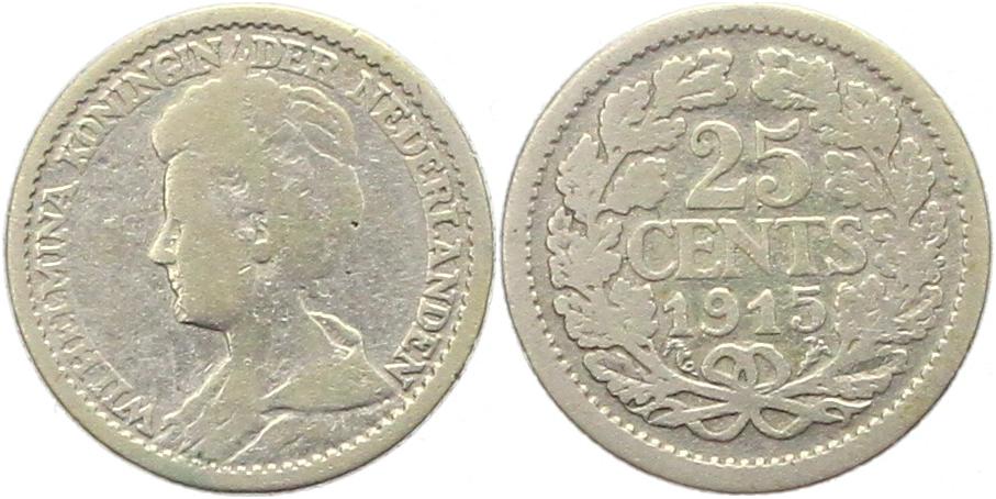  9670 Niederlande 25 Cent Silber 1915   