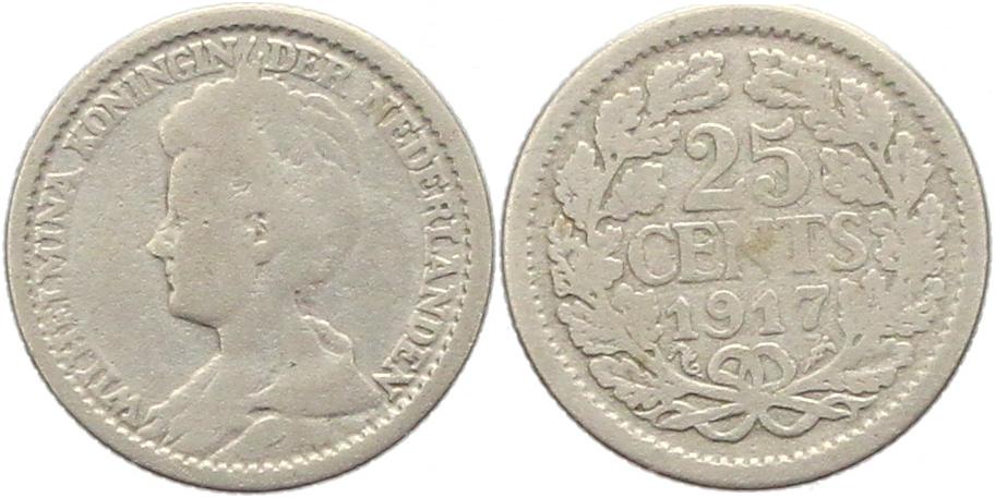  9672 Niederlande 25 Cent Silber 1917   