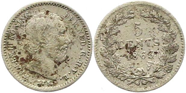  9698  Niederlande 5 Cent 1863  Silber   