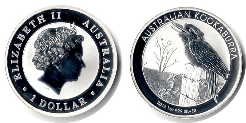  Australien  1 Dollar  2016  FM-Frankfurt Feingewicht: 31,1g Silber  stempelglanz  Kookaburra   