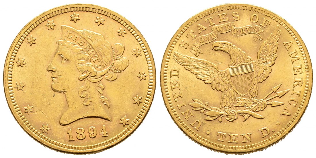 PEUS 9021 USA 15,05 g Feingold. Coronet Head 10 Dollars GOLD 1894 Sehr schön