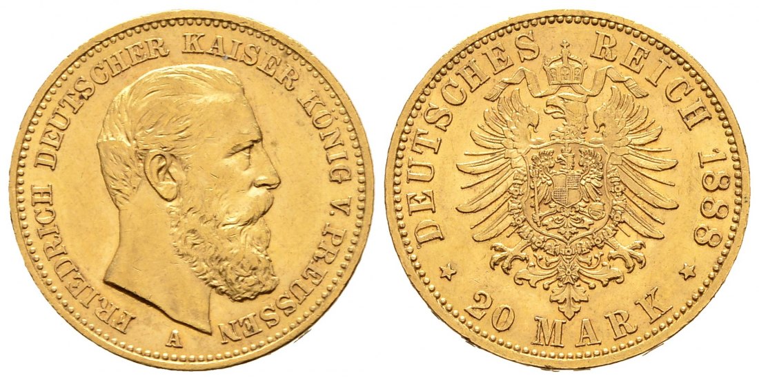 PEUS 9030 Kaiserreich - Preußen 7,17 g Feingold. Friedrich III.(09.03. - 15.06.1888) 20 Mark GOLD 1888 A Sehr Schön / Sehr schön +