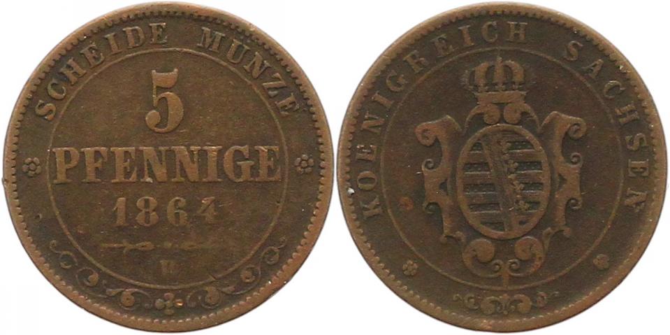  9790 Sachsen 5 Pfennig 1864   