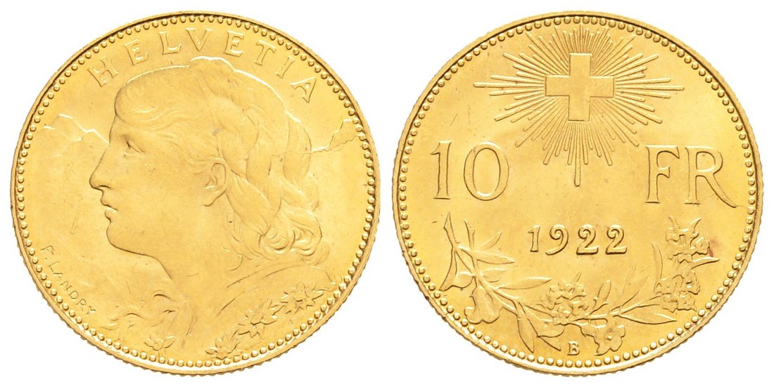 PEUS 8756 Schweiz 2,90 g Feingold. Vreneli 10 Franken GOLD 1922 B Vorzüglich