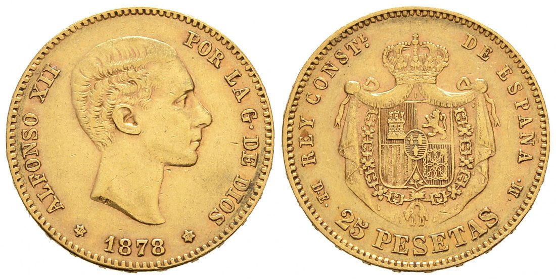 PEUS 9054 Spanien 7,26 g Feingold. Alfons XII. (1874 - 1885) 25 Pesetas GOLD 1878 (18.78) Sehr schön