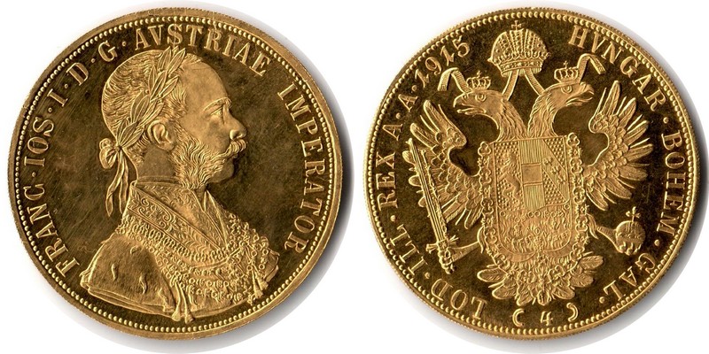 Österreich MM-Frankfurt  Feingewicht: 13,76g Gold 4 Dukaten 1915 ss