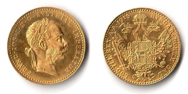 Österreich MM-Frankfurt Feingewicht: 3,44g Gold 1 Dukat 1915 sehr schön
