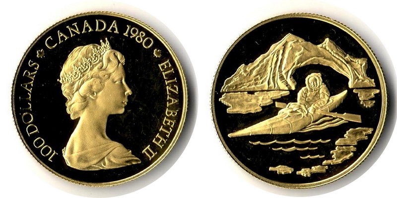 Kanada MM-Frankfurt  Feingewicht: 15,55g Gold 100 Dollars 1980 vz aus pp