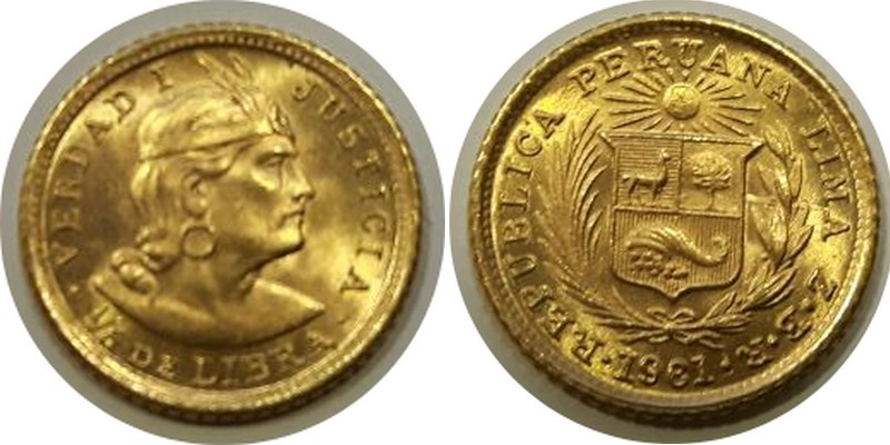 Peru MM-Frankfurt Feingewicht: 1,47g Gold 1/5 Libra 1961 vorzüglich