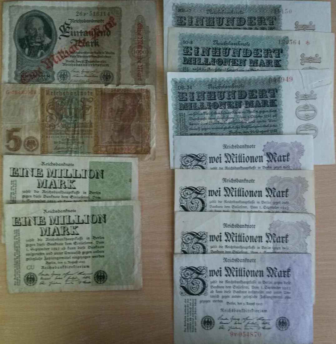  Deutsches Reich, diverse Geldscheine   