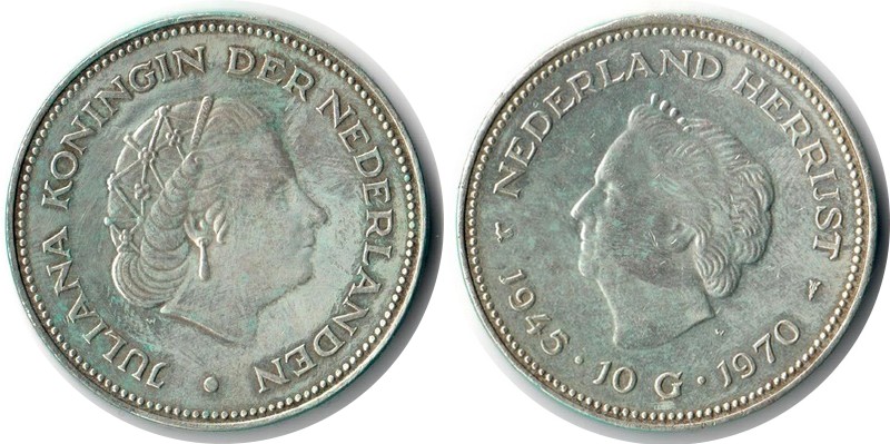  Niederlande  10 Gulden   1970  FM-Frankfurt  Feingewicht: 18g Silber  sehr schön   