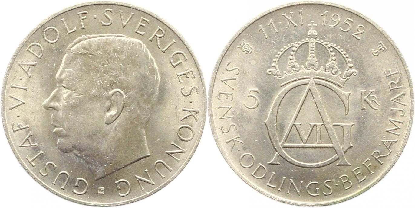  9958 Schweden 5 Kronen 1952 Silber   