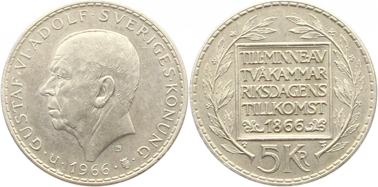 9961 Schweden 5 Kronen 1966 Silber   