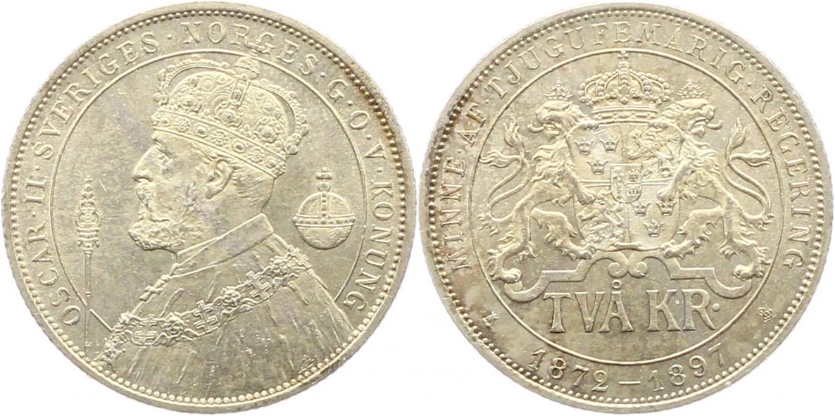  9963 Schweden 2 Kronen 1897 Silber   