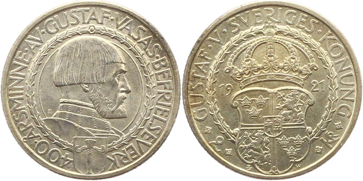  9965 Schweden 2 Kronen 1921 Silber   