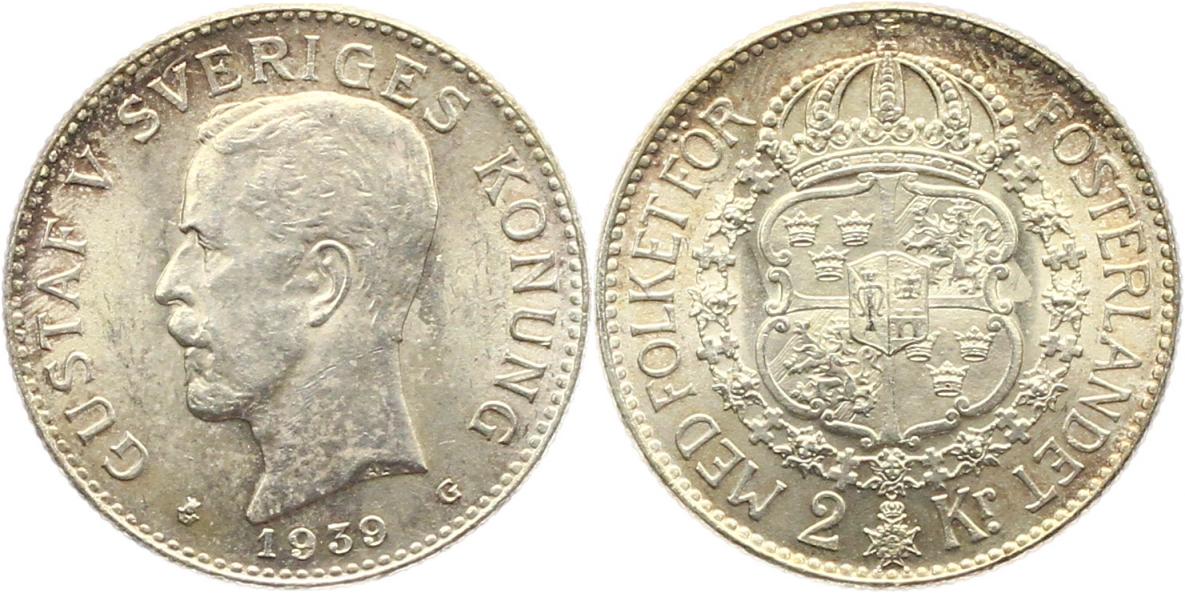  9968 Schweden 2 Kronen 1939 Silber   