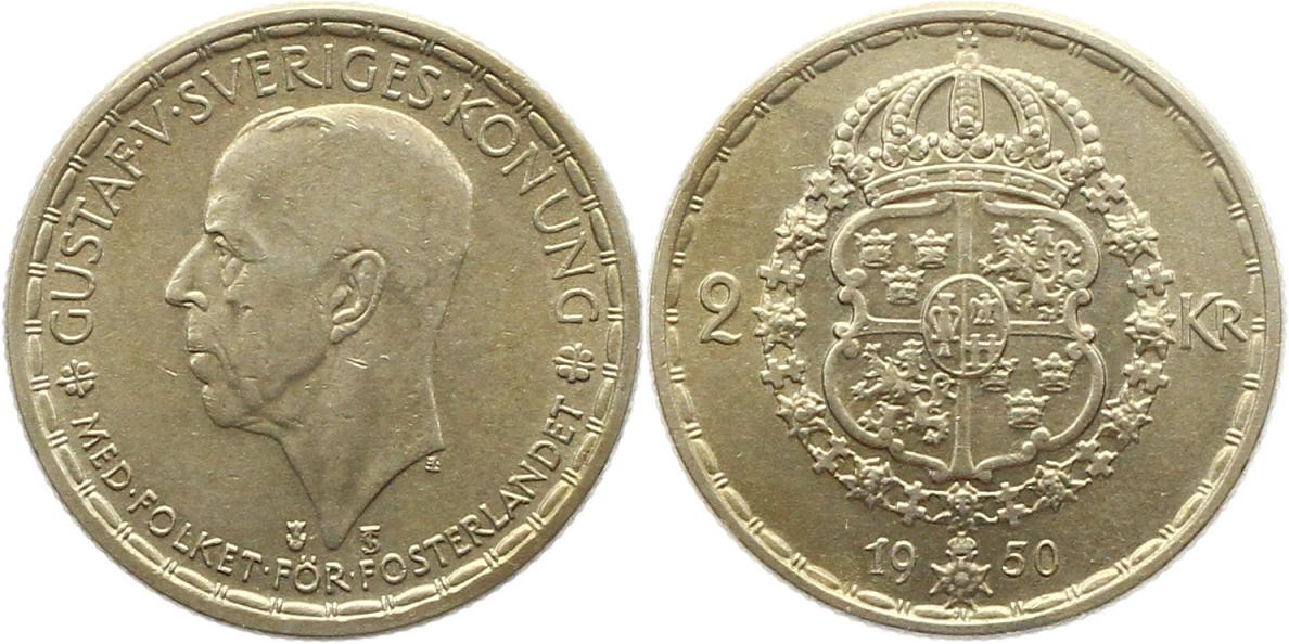 9969 Schweden 2 Kronen 1950 Silber   