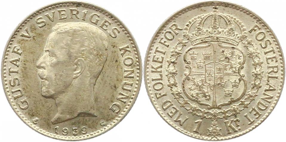  9971 Schweden 1 Krone 1939 Silber   