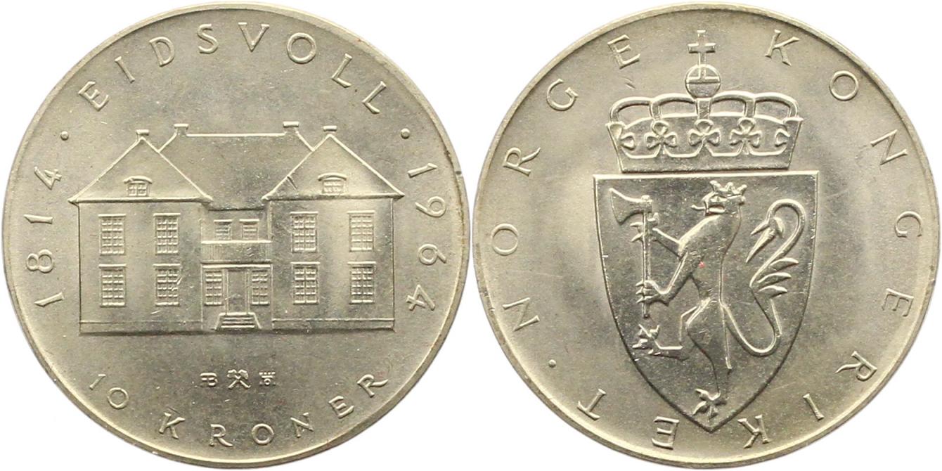  9980 Norwegen 10 Kronen 1964  Silber   