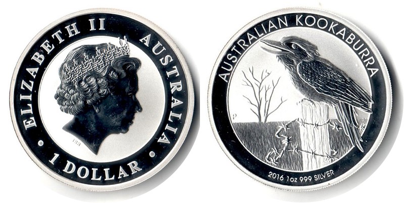  Australien  1 Dollar  2016  FM-Frankfurt Feingewicht: 31,1g Silber  stempelglanz  Kookaburra   