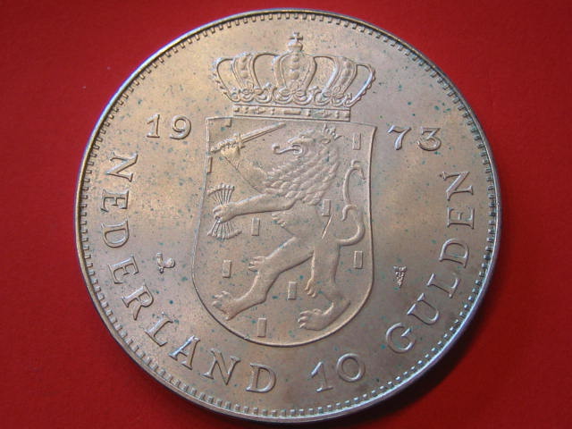  Niederlande 10 Gulden 1973 Silber   