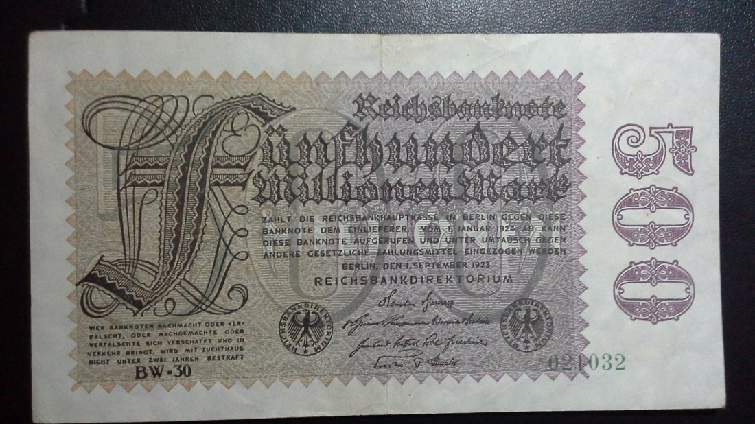  500 Mio. Mark  Deutsches Reich (1.9.1923) (g1034)   