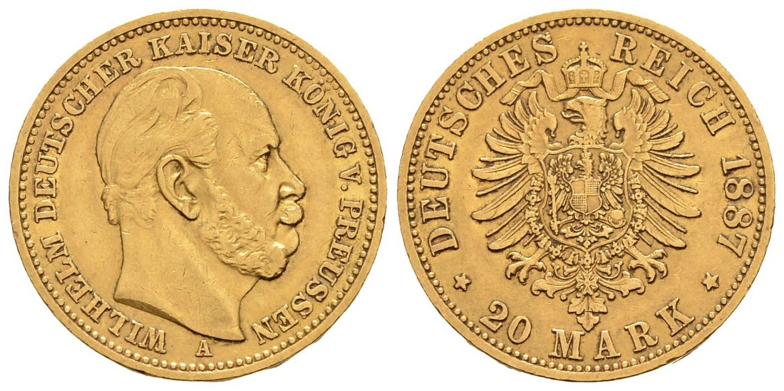 PEUS 9118 Preußen 7,17 g Feingold. Wilhelm I. (1861 - 1888) 20 Mark GOLD 1887 A Berlin Sehr schön