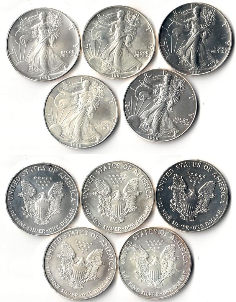  USA  5x 1 Dollar (American Eagle) ver. FM-Frankfurt Feingewicht: 5x 31,1g Silber  vorzüglich   