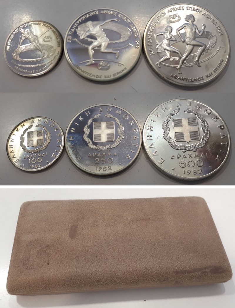  Griechenland Münzensatz 100, 250, 500 Drachmai  1982  FM-Frankfurt  Feingewicht:44,19g Silber vz/stg   