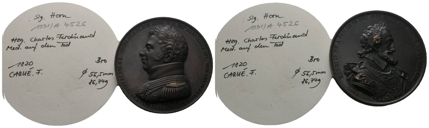  Bronzemedaille 1820, Charles Ferdinand auf den Tod; Ø 56,5mm, 86,74g   