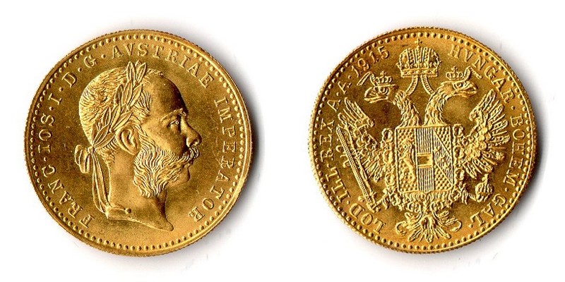 Österreich MM-Frankfurt Feingewicht: 3,44g Gold 1 Dukat 1915 sehr schön/vz