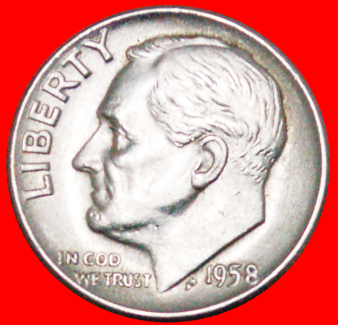  * DISCOVERY COIN: USA ★ 10 CENT SILVER 1958D ROOSEVELT (1858-1945)! LOW START★ NO RESERVE!   