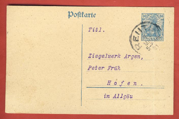  Deutsches Reich Postkarte 30 Pfennig gel.1921 Stempel Reutin   