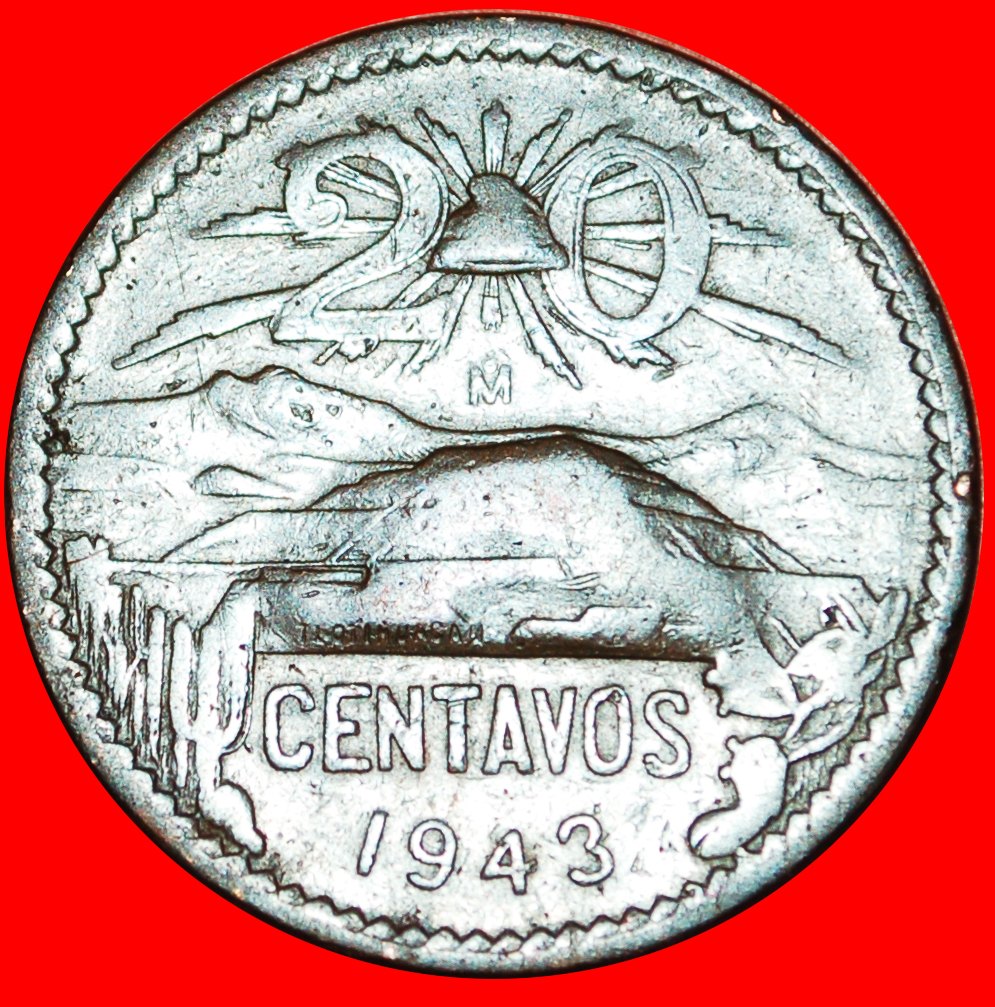  # PYRAMID OF THE SUN: MEXICO ★ 20 CENTAVOS 1943 INTERESTING YEAR! LOW START ★ NO RESERVE!   