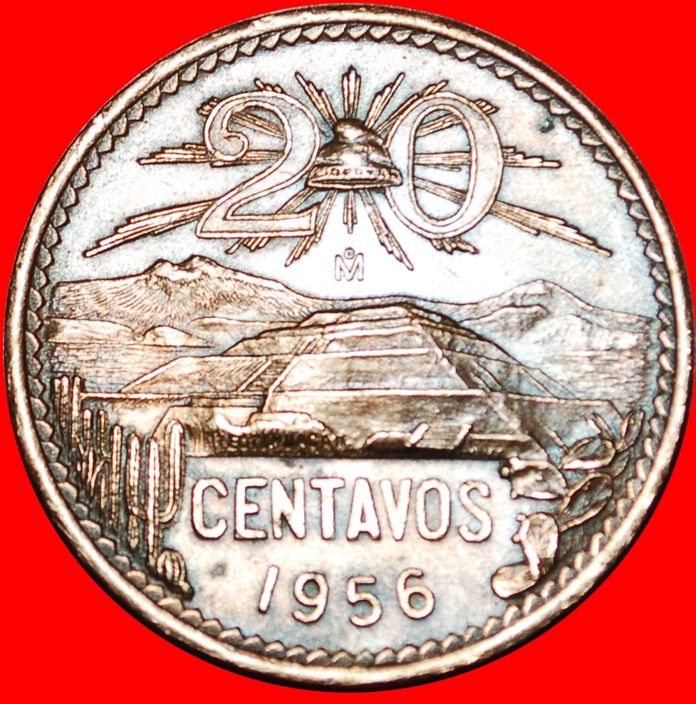  # PYRAMID OF THE SUN: MEXICO ★ 20 CENTAVOS 1956 TYPE 1955-1971! LOW START ★ NO RESERVE!   
