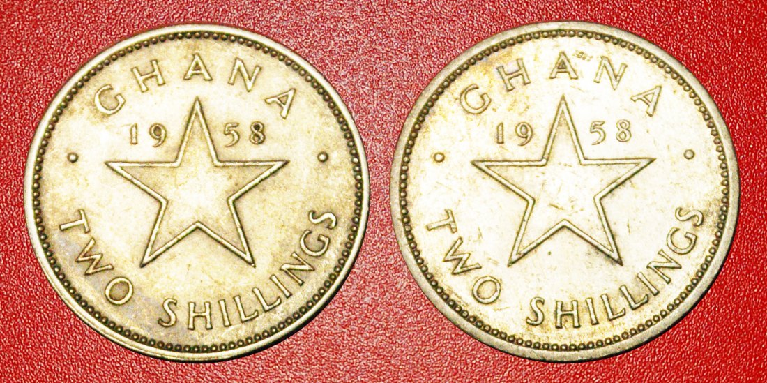  # GROSSBRITANNIEN: GHANA ★ 2 SHILLINGS 1958 WEISSE UND HAARIGE TYPEN!   
