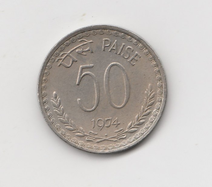  50 Paise Indien 1974 mit Raute unter der Jahrezahl   (I426)   