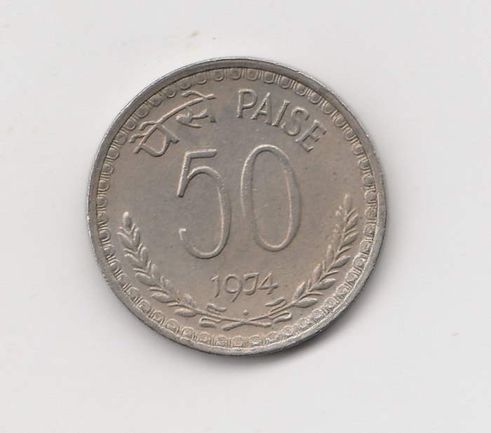 50 Paise Indien 1974 mit Raute unter der Jahrezahl (I426)
